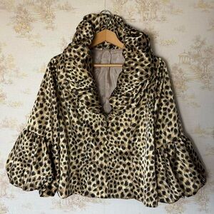 Vintage leopard print ruffle neck bell sleeve jacket